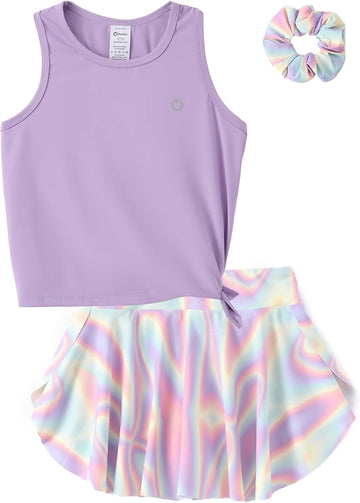 Girls Skirt Athletic Sets Summer Outfits with Hair Ties