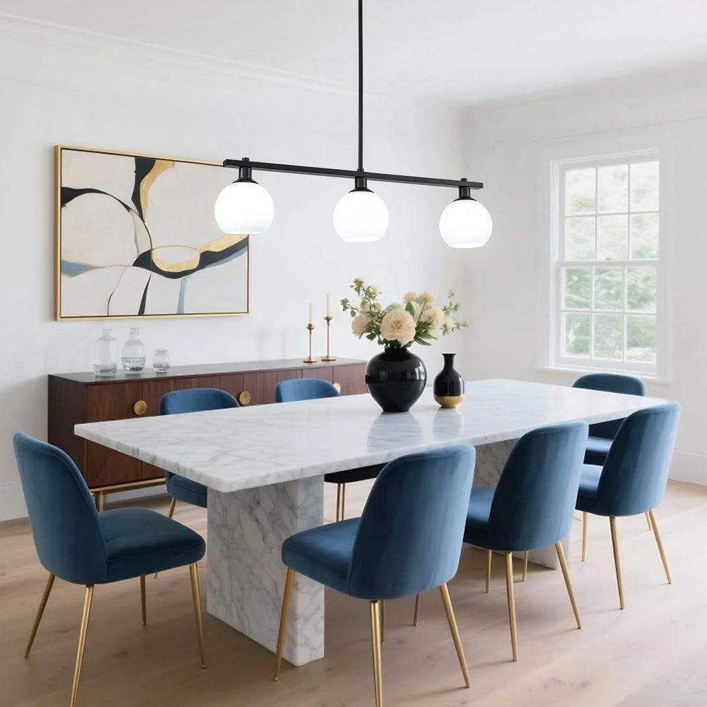 Kitchen Island Lighting 3 Lights Linear Pendant Light Fixtures With Milk Glass Shades Black Farmhouse Chandeliers