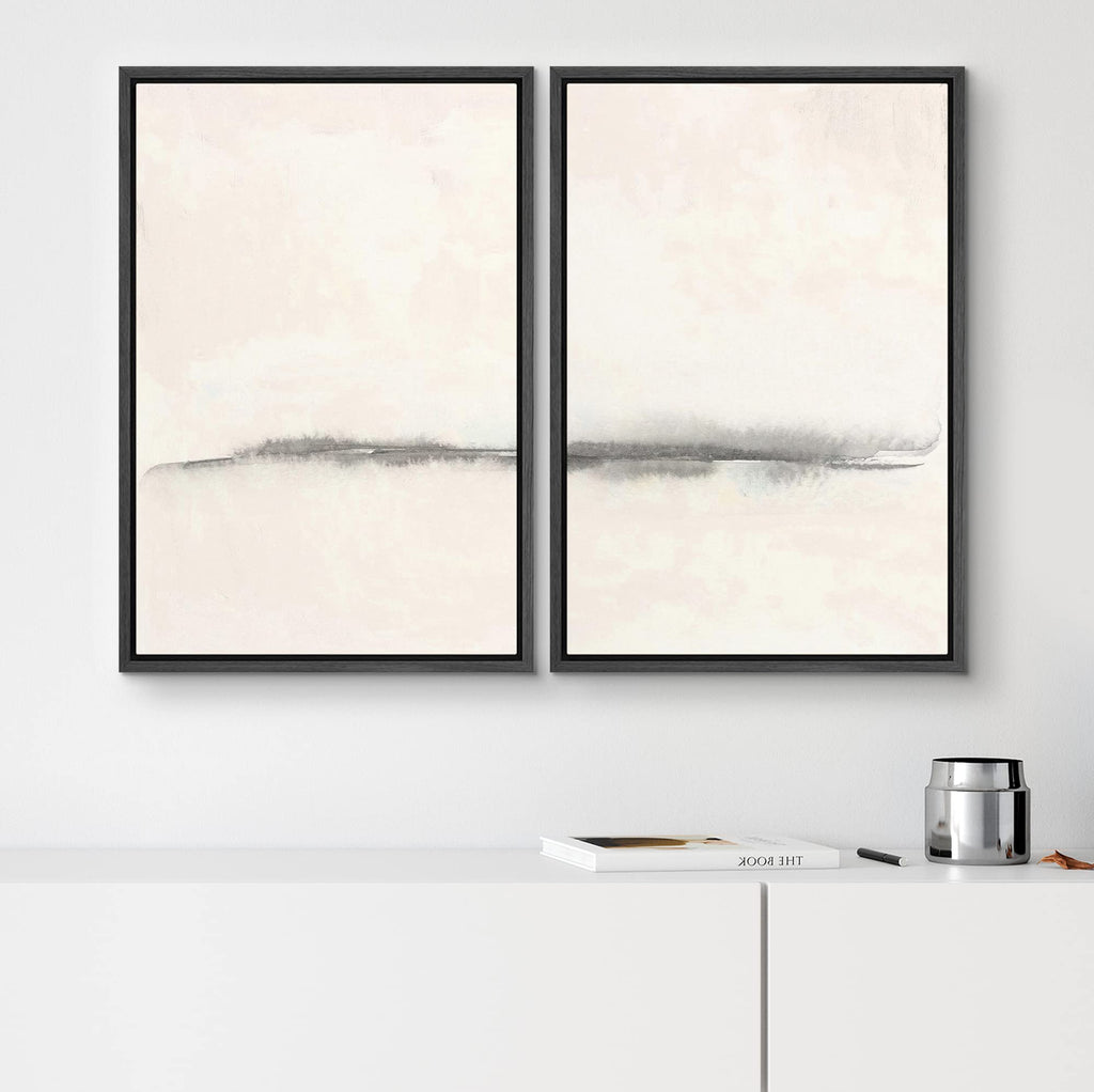 Framed Canvas Print Wall Art Set Grunge Pastel Paint Stroke Landscape Abstract Shapes Illustration Art Minimalism