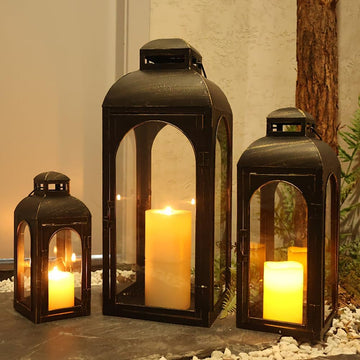 Lanterns Decorative Indoor&Outdoor, Set of 3 Outdoor Lanterns for Porch, 26" Metal Frame Candle Holders with Glass