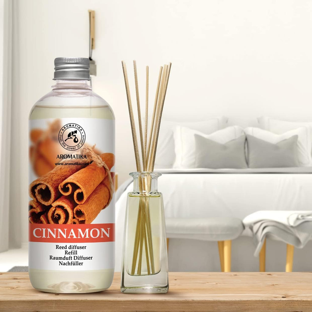 Cinnamon Reed Diffuser Refill with Natural Essential Cinnamon Oil 17 oz - Fresh & Long Lasting Fragrance - Best - Set of 17