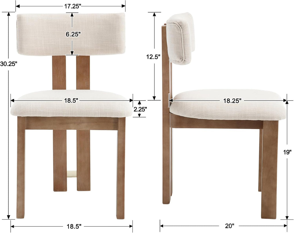 Linen Wooden Dining Chairs Set of 4, Modern Farmhouse Dining Room Kitchen Chairs with Curved Backrest Natural Wood