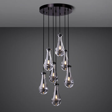 Raindrop Pendant Lights Kitchen Island Teardrop Black Hanging Light Fixtures Clear Solid Glass Pendant Light Modern Chandeliers for Dining Room Porch Corridor Living Room (7-Light) A121-B0CJF34NBX