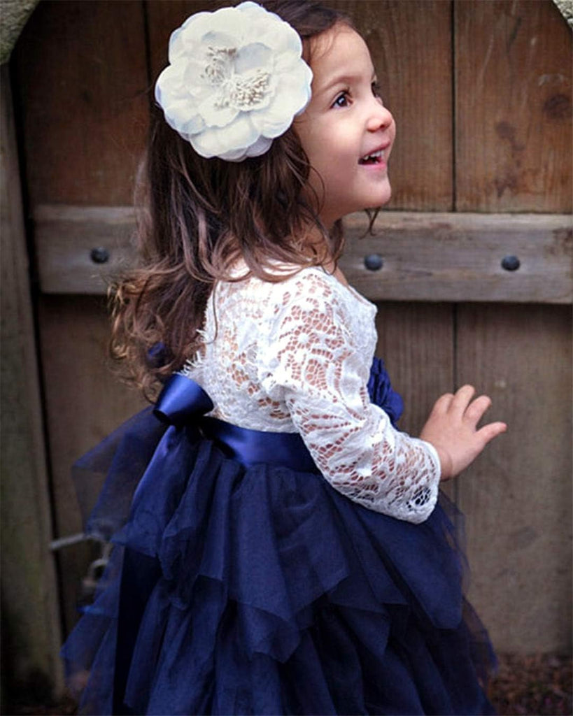 Girl Peony Lace Back A-Line Tiered Tutu Tulle Party Flower Girl Dress