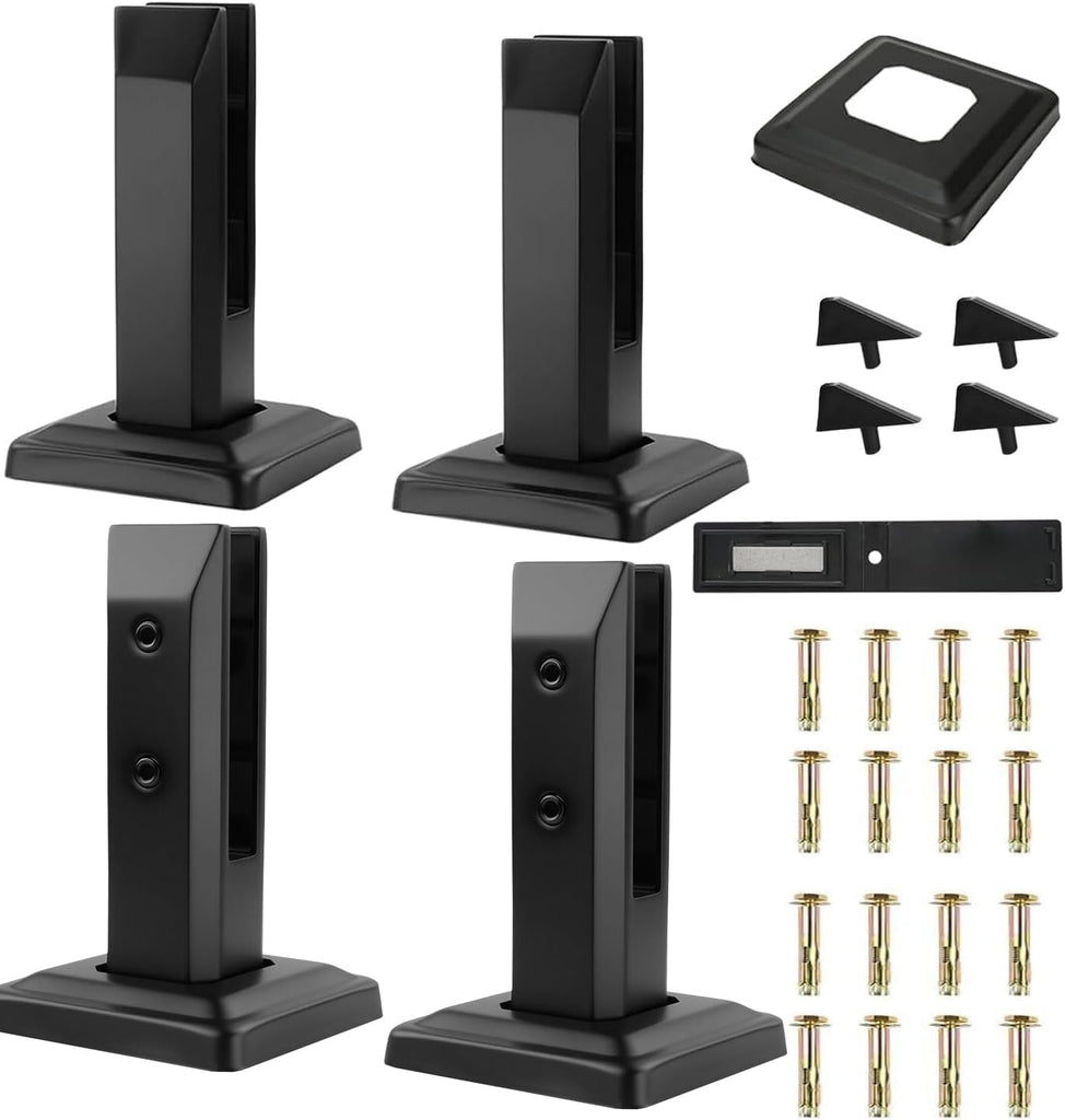 4 Pcs Glass Railing Spigots, 304 Stainless Steel Black Square Fence Clip