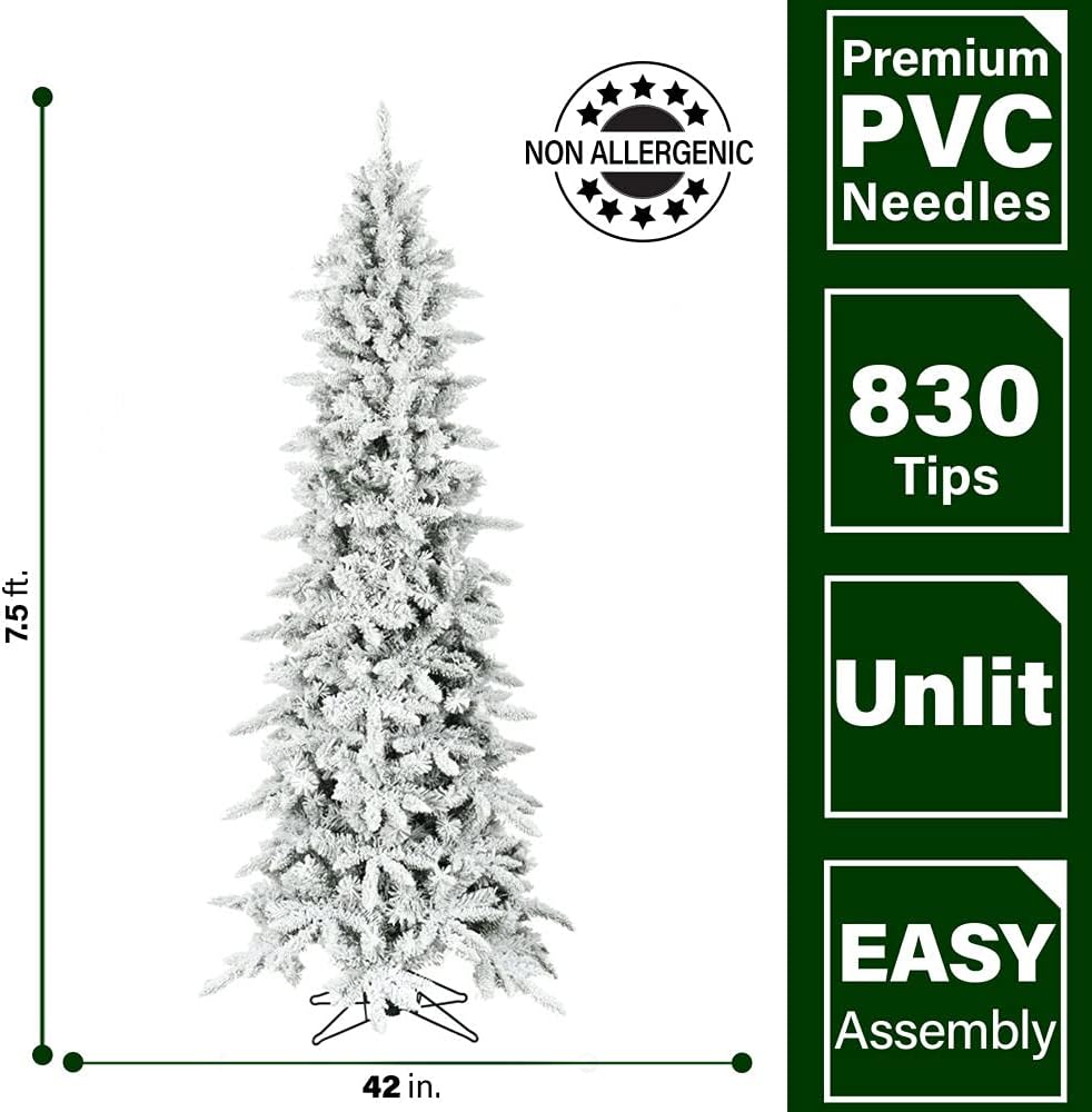 7.5-Ft Slim Mountain Pine Snow Flocked Christmas Tree