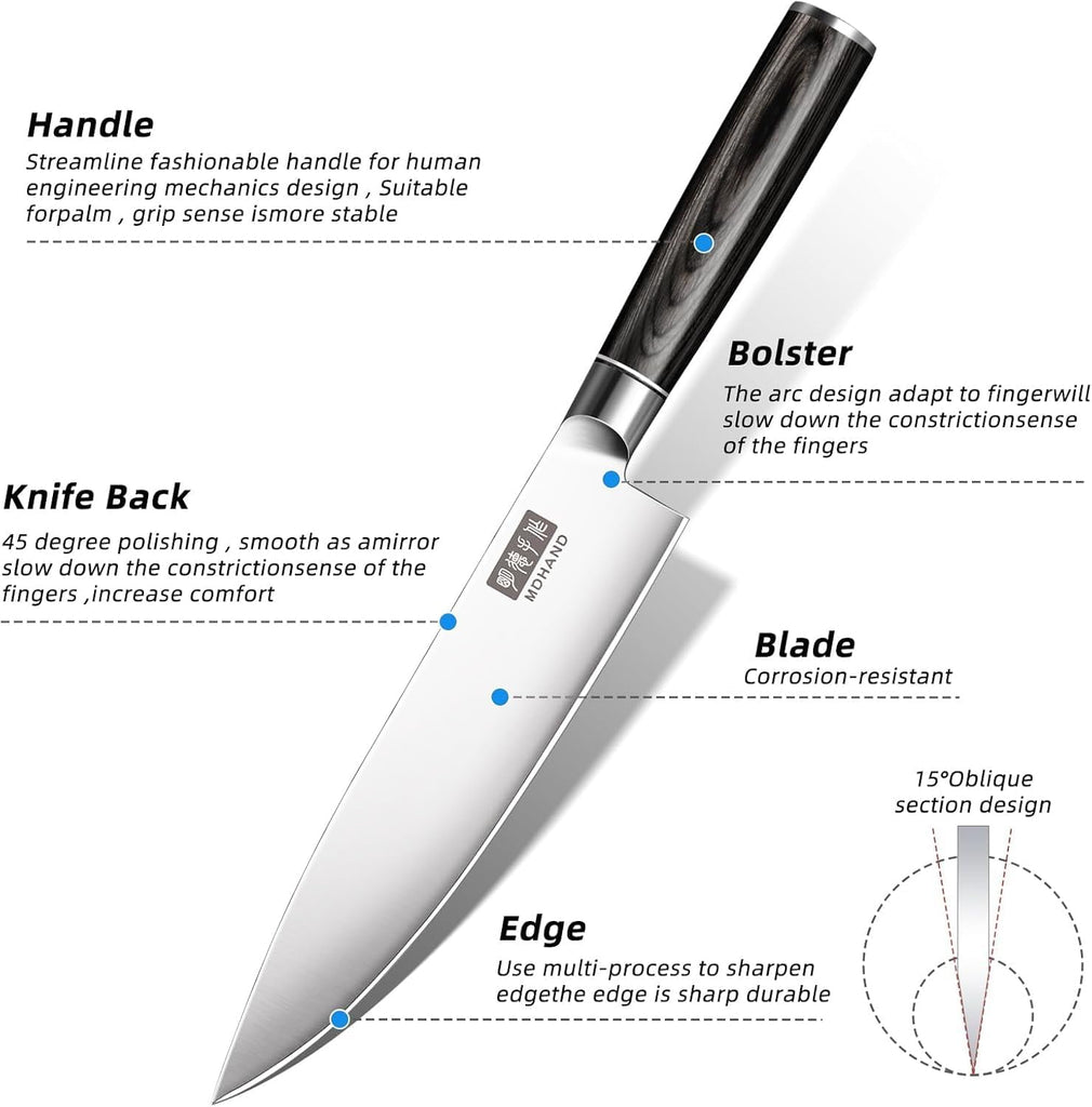 Chef Knife Set with Roll Bag, Ultra Sharp Japanese Kitchen Knife Set | High Carbon Stainless Steel 10PCS Kitchen