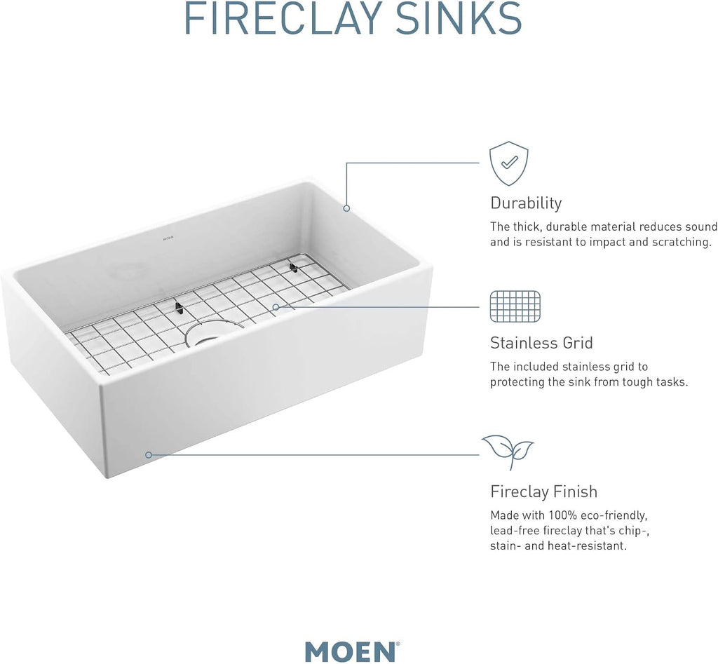 FC301810 Apron-Front Fireclay Single Bowl Undermount Kitchen Sink, 30", White