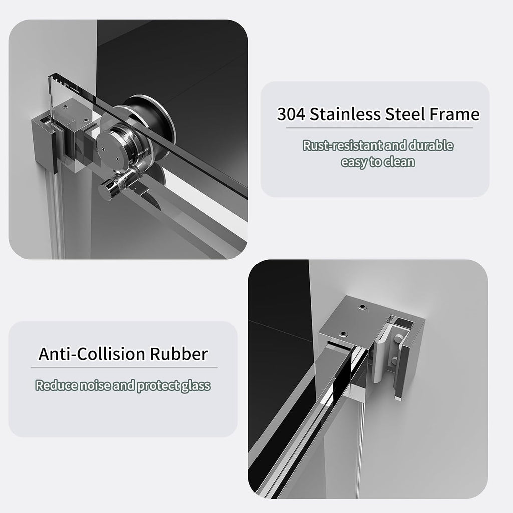 Shower Door with 5/16"(8mm) SGCC Tempered Glass, 56-60" W x 74" H Frameless Sliding Shower Door