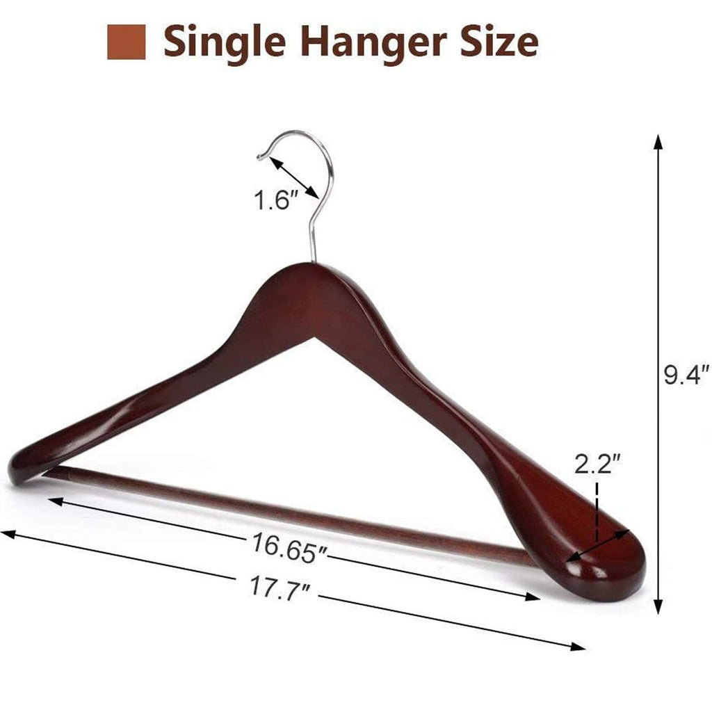 Wooden Extra-Wide Shoulder Suit Hangers for Coat and Pants, Walnut Finish, 6-Pack
