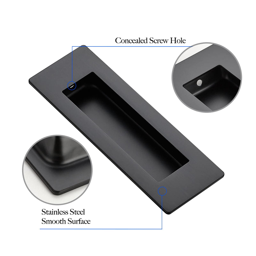 2 Pack Black Sliding Closet Door Handles, Flush Pulls 5.9in Length