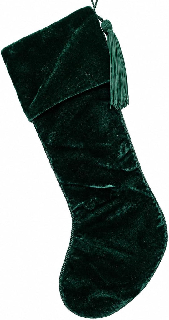 Christmas Stocking for Fireplace Mantel, Green Velvet Embroidered Holiday Stocking with Bird & Floral Design, Elegant