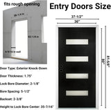 Fiberglass Entry Door Right Hand Inswing, 36 x 80, 4 Lite Frosted Glass 4-9/16 in. Vinyl Frame, Contemporary Style for