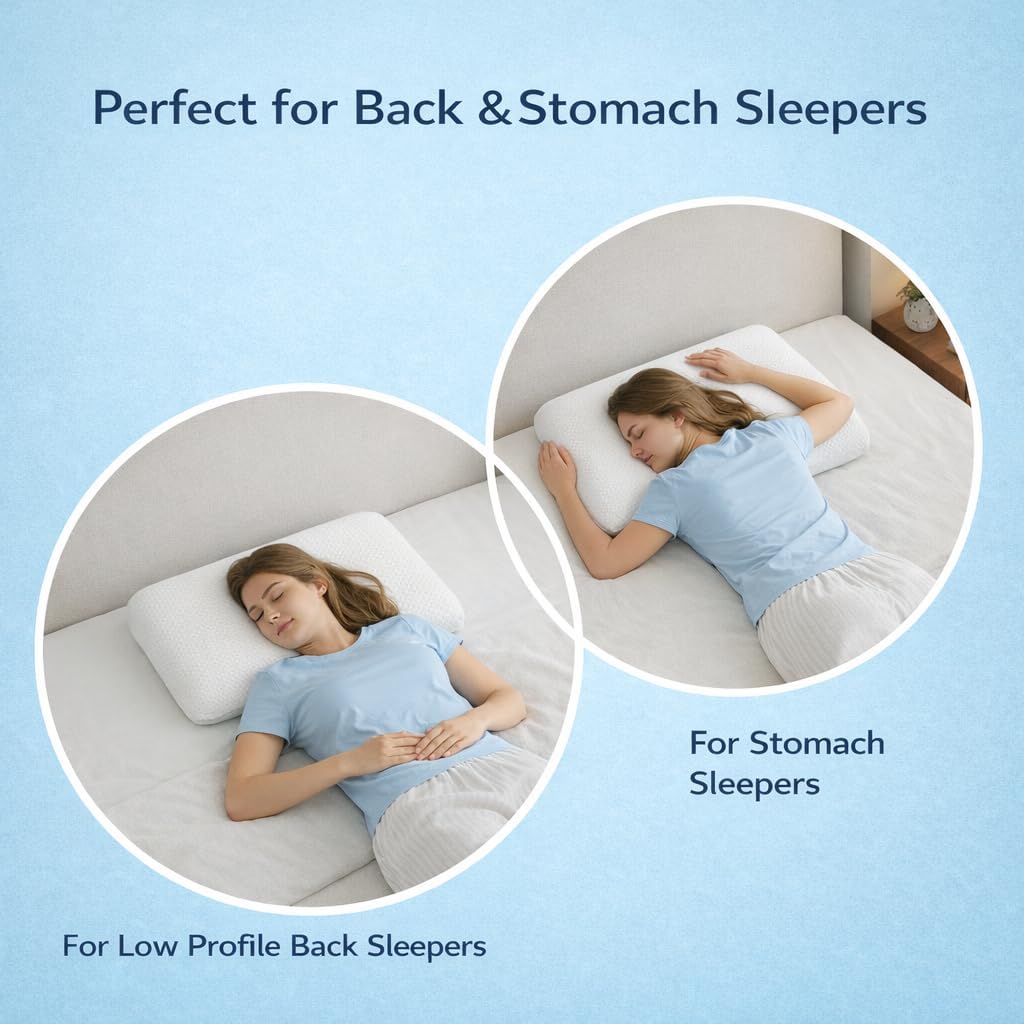 BD Slim 2.7" Stomach Sleeping Memory Foam Pillow-Thin, Flat, Soft Yet Supportative for Belly, Back& Stomach Sleepers