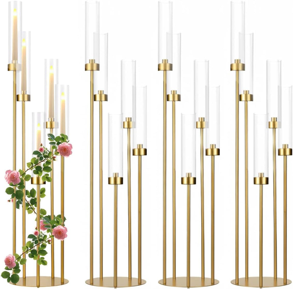 4PCS 5 Arm Candelabra Centerpiece for Table,Floor Candelabra with Acrylic Shadeersary Concert Reception Gifts