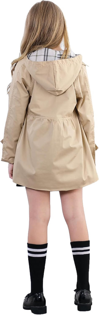Girl's Single Breasted Trench Coat Hooded Dress Coat Outerwear