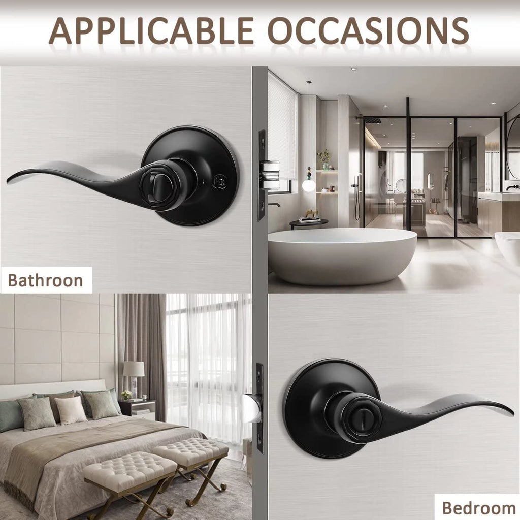 10 Pack Privacy Door Lever,Locking Black Door Handle Set Doors,Keyless Interior Door Handle Black Finish Wave Door