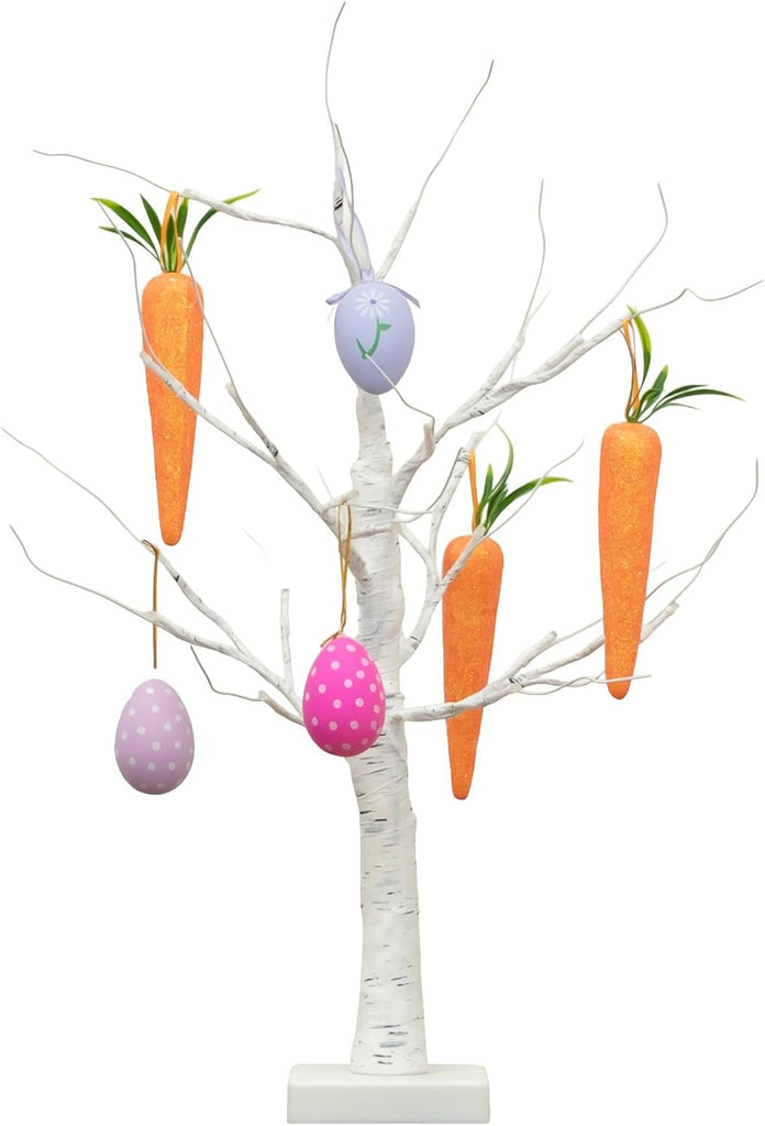 2ft. Pre-Lit Artificial Easter Egg and Carrots Ornament Twig Tree with 24 Warm White LED Lights