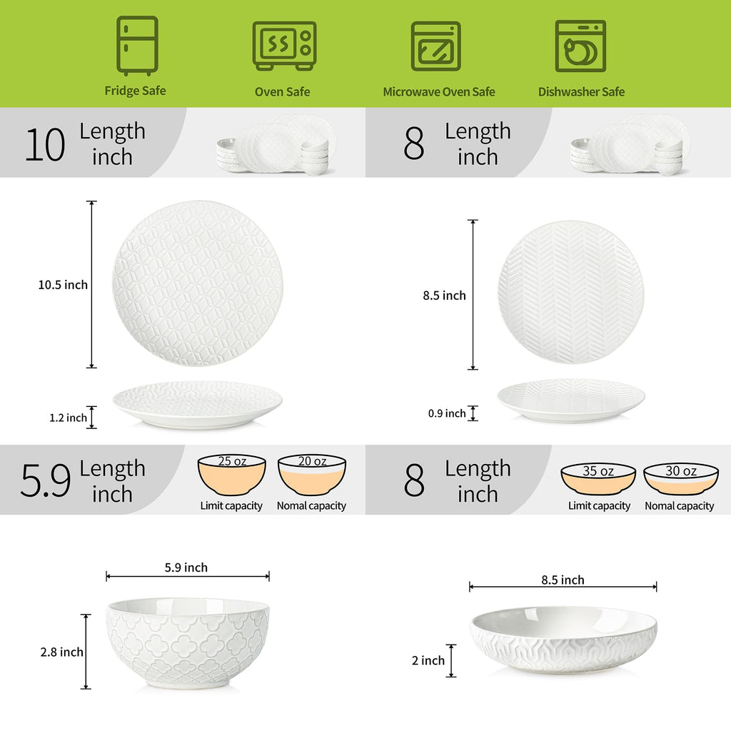 Ceramic Dinnerware Set, White, 24 Pieces for 6