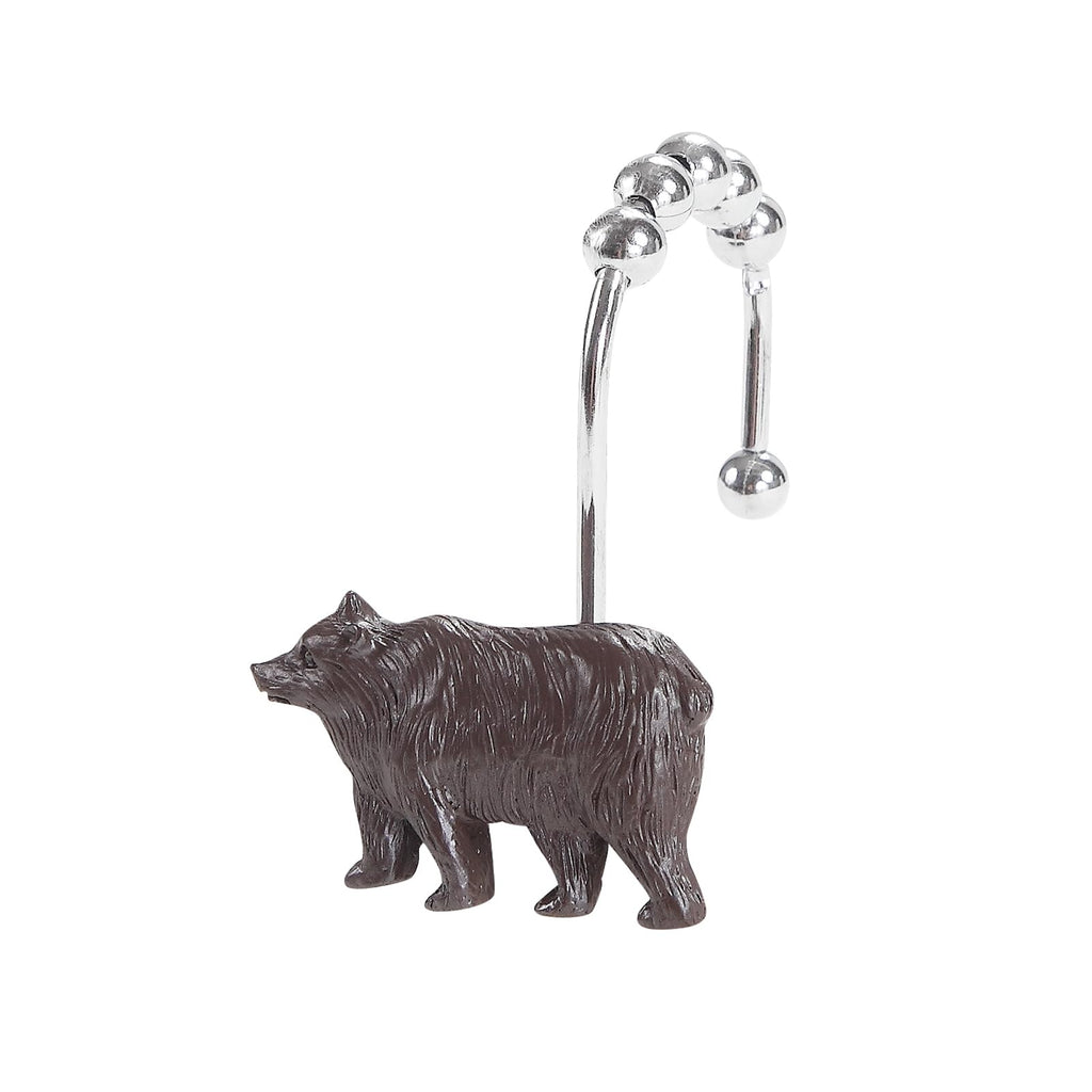 Rustic Cabin Farmhouse Brown Bear Shower Curtain Hooks Rustproof, Set of 12