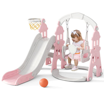 4-in-1 Toddler Slide and Swing Set, Indoor & Outdoor Playground
