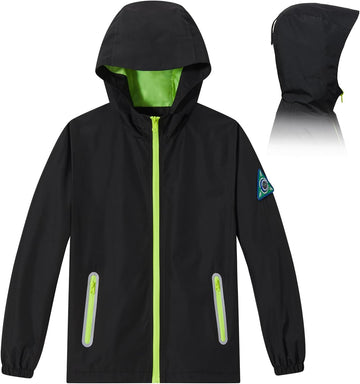 Kids Rain Jacket with Air Vents Mesh Lined, Hooded Raincoats with Extended Brim for Boys Girls