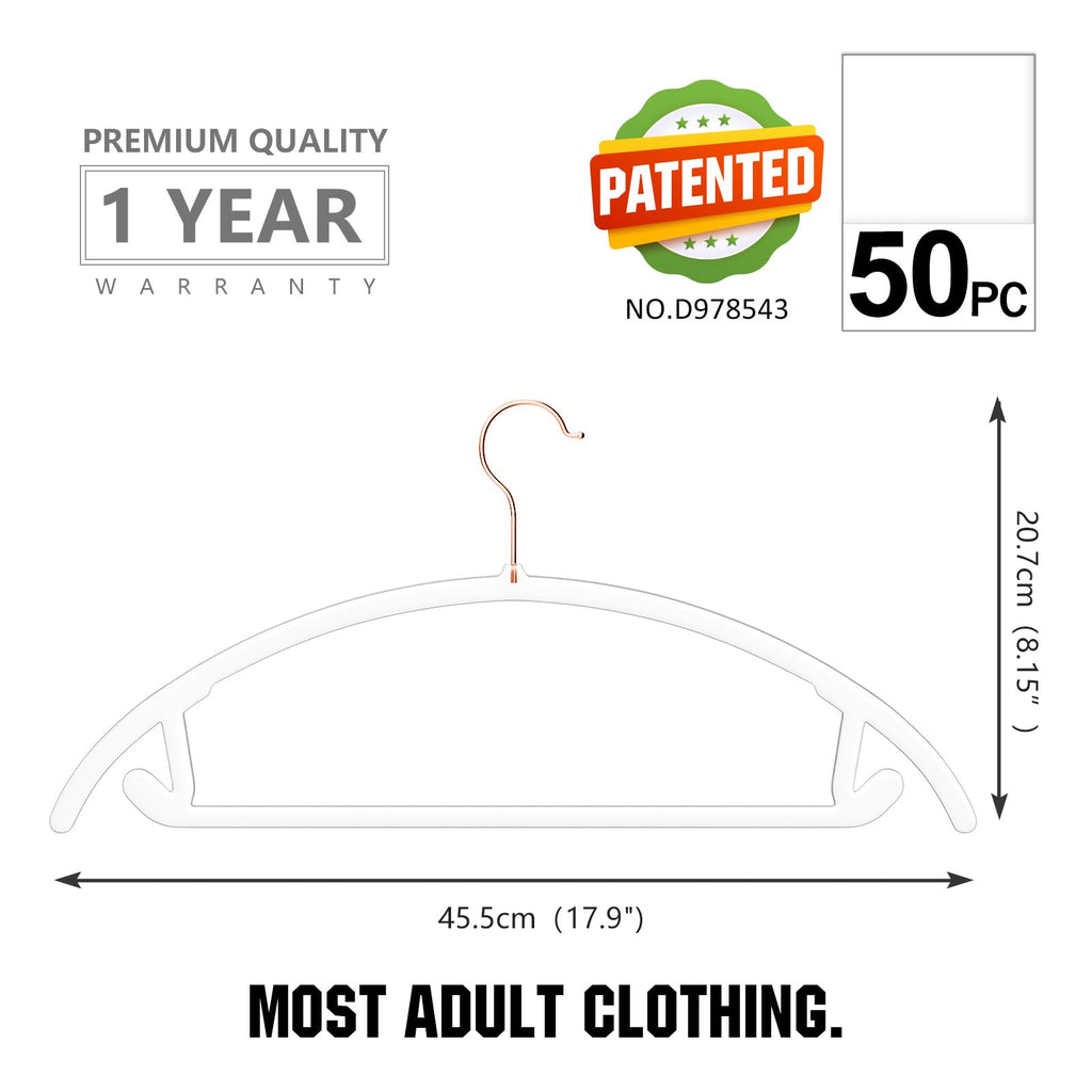 Clear Hangers 50 Pack, Patented Rounded Shoulder Acrylic Hangers