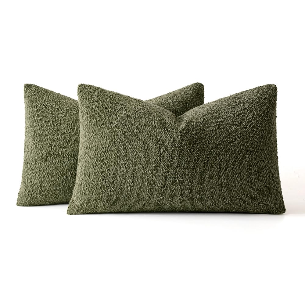 12x20 Decorative Lumbar Boucle Couch Pillow Covers Moss Green
