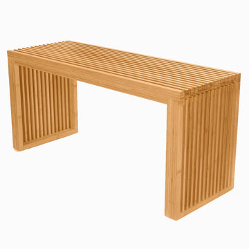 Bamboo Dining Bench 17 Inch Indoor Wooden Shoe Benches (Nature, 35.4 Inch, Pattern A)