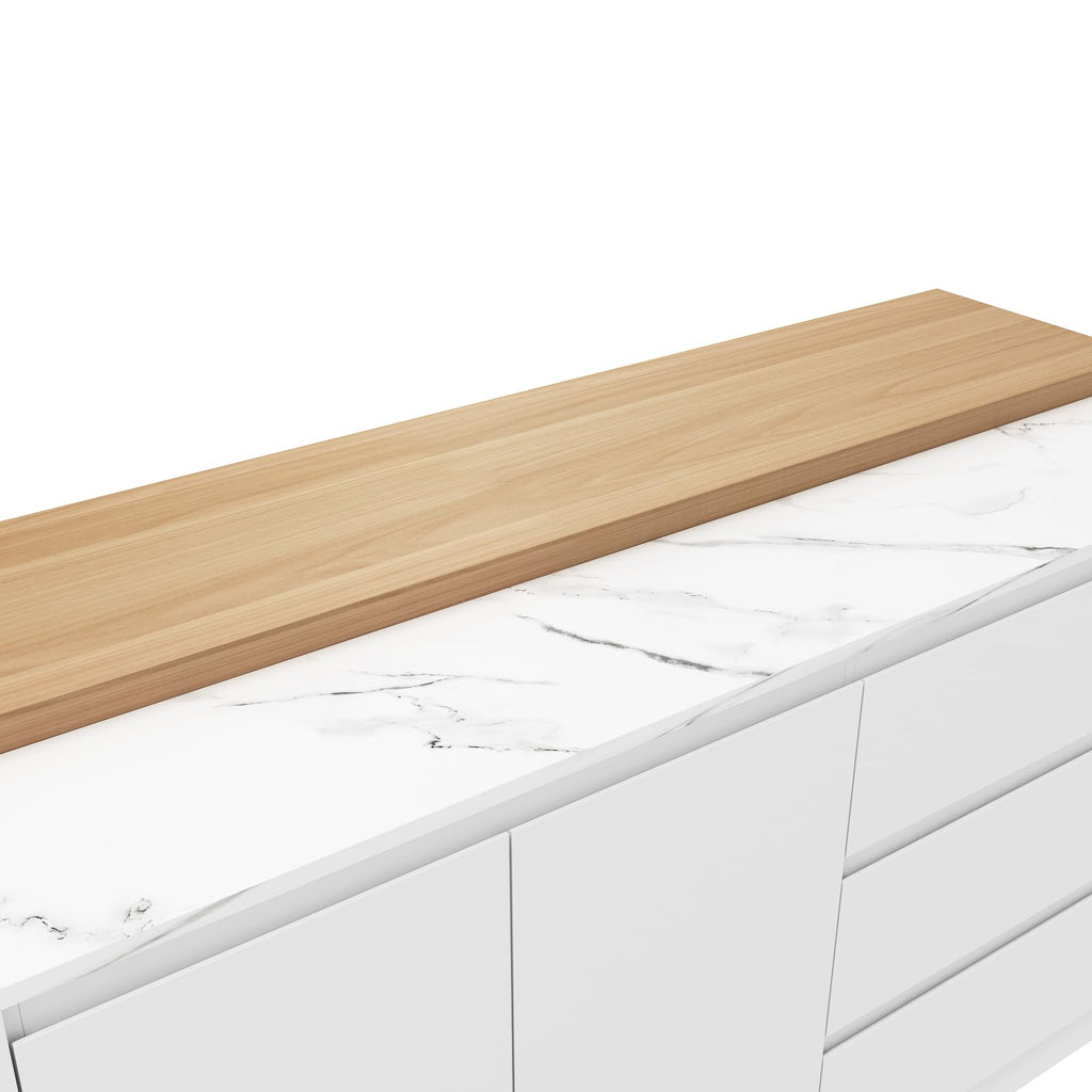 82.7" Large Bar Table Kitchen Station, Home Bar Unit with Lighting, 3 Drawers & 4 Shelves, Bar Cabinets Reception