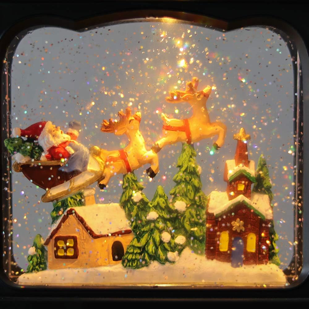 Musical Snow Globe Lantern with Timer, Lighted USB/Battery Operated Swirling Singing Water Glittering Lantern, Snow