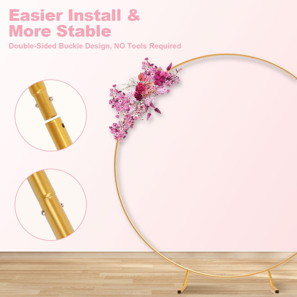 6.9ft Round Backdrop Stand Circle Arch Frame, Golden Metal Balloon Arch Stand Kit for Wedding Birthday, Balloon Ring