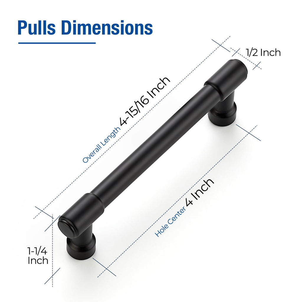 Matte Black Cabinet Handles Modern Pulls,4 Inch,2 Pack