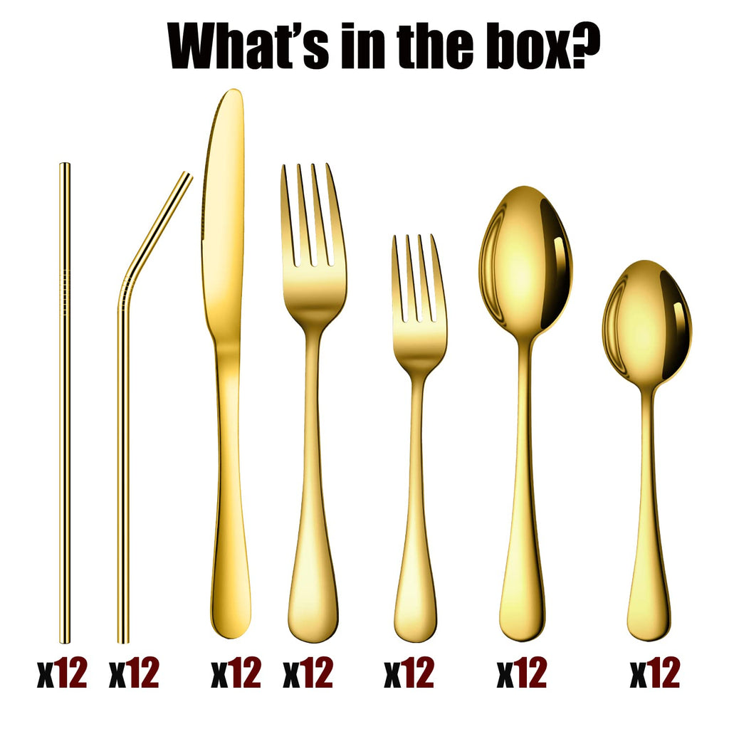 84 Pieces Gold Silverware Service for 12 Flatware Set Stainless Steel Utensils Cutlery Set Dishwasher Safe Flatware
