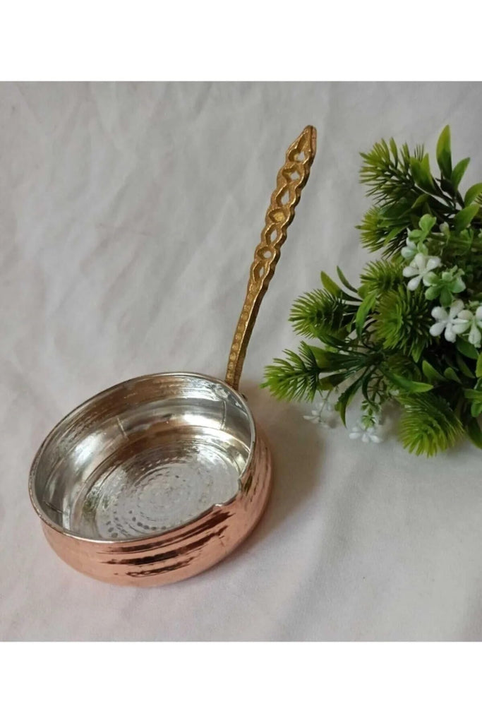 4.3 in Copper Sauce Pan - Frying Pan with Brass Handle, Tin Lined, Oven Safe, Handcrafted for Even Heat Distribution