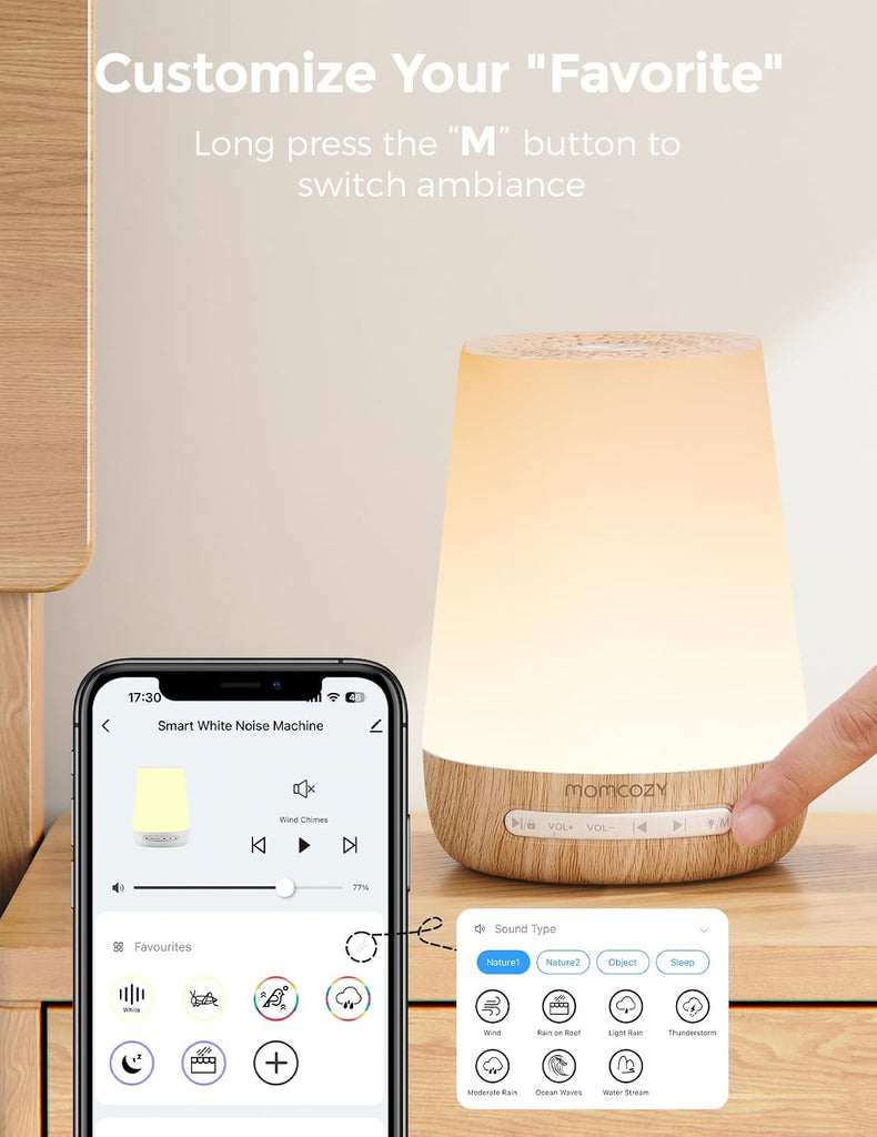 Smart Baby White Noise Sound Machine with App Control & Night Light