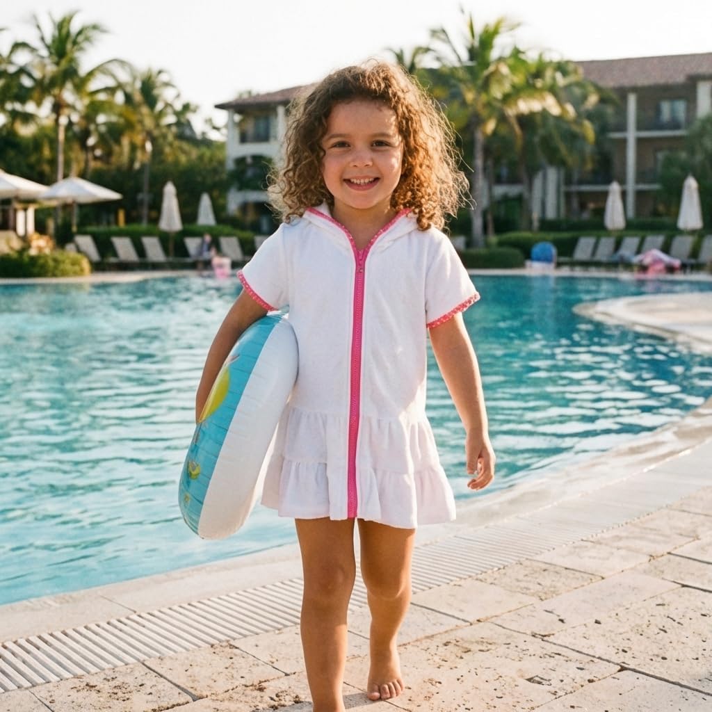 Toddler Girls Swim Cover Up with Hood and Zipper