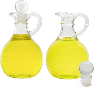 Glass Oil and Vinegar Cruets (); 8oz Round Oil Dispensers/Salad Dressing Bottles with Stoppers - Set of 2