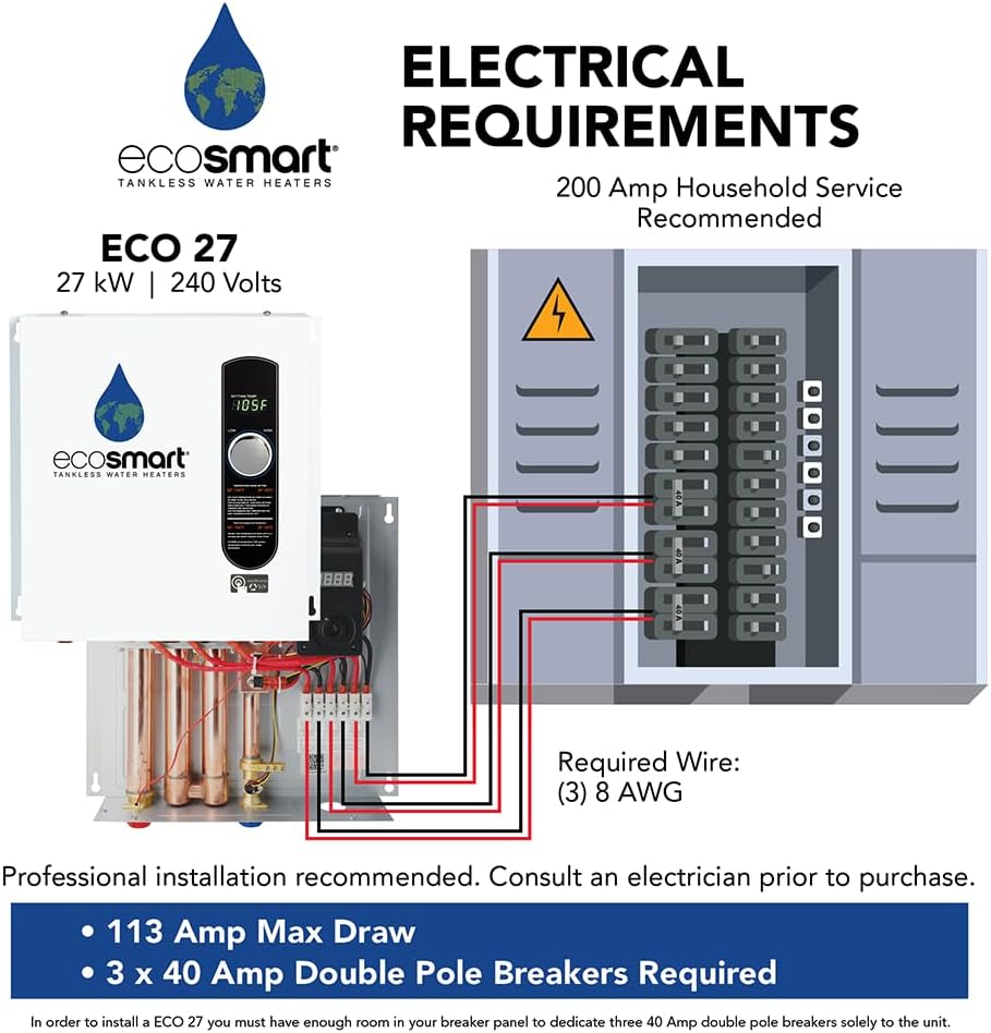 27 Tankless Water Heater, Electric, 27-kW - Quantity 1, 17 x 17 x 3.5