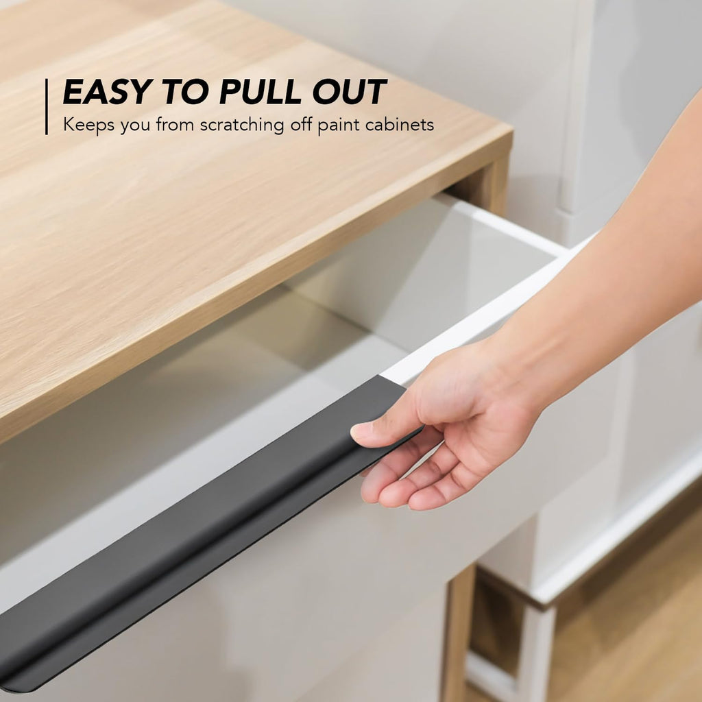 Matte Black Cabinet Handles Finger Edge Pulls 11.8 Inch CC 12 Pack