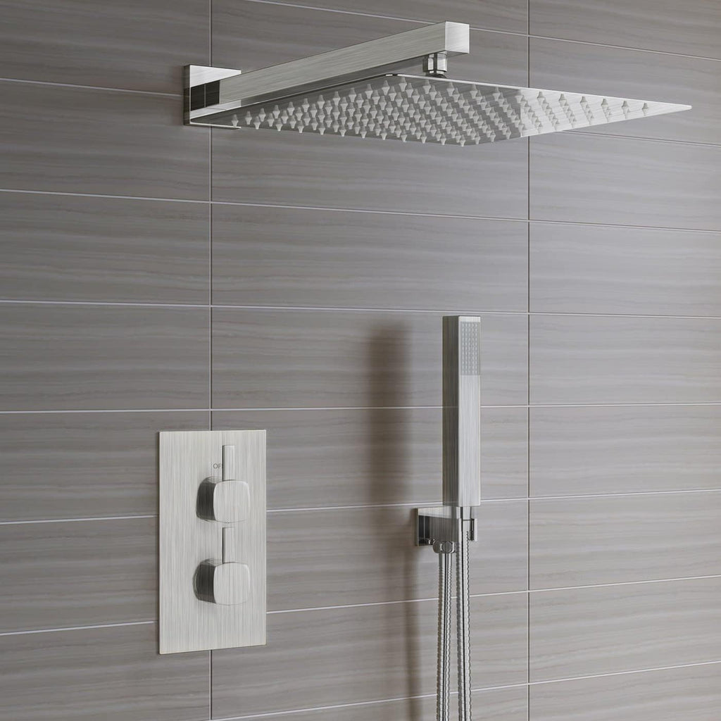 20" Square Shower Arm with Flange and Teflon Tape, Extension Shower Head Arm Fixed Shower Head, Solid Stainless