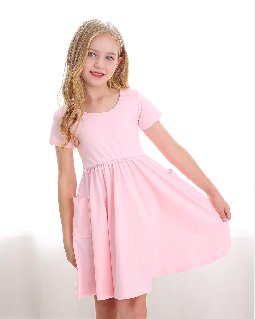 Girls Cotton Short Sleeve Twirl Skater Dress