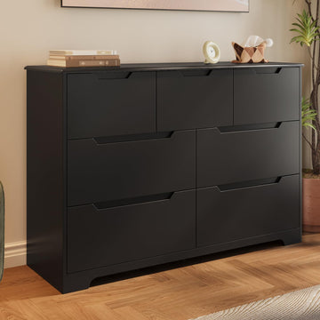 7 Drawer Dresser, 48" Wide Wood Dresser, Black