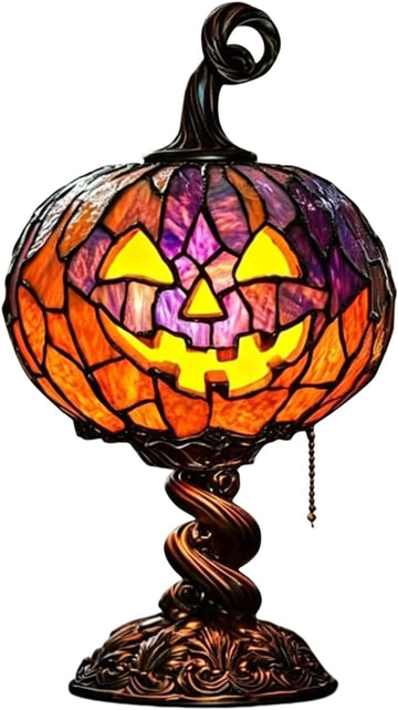 Halloween Stained Glass Pumpkin Lamp, Decorative Table Lamp Decor