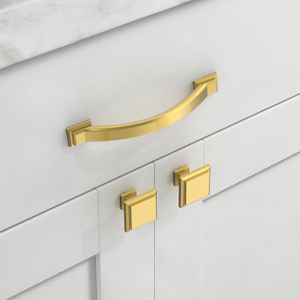10 Pack 4 Inch(102mm) Vibrant Brushed Moderne Brass Cabinet Pulls Heavy-Duty Solid Kitchen Cabinet Handles Drawer