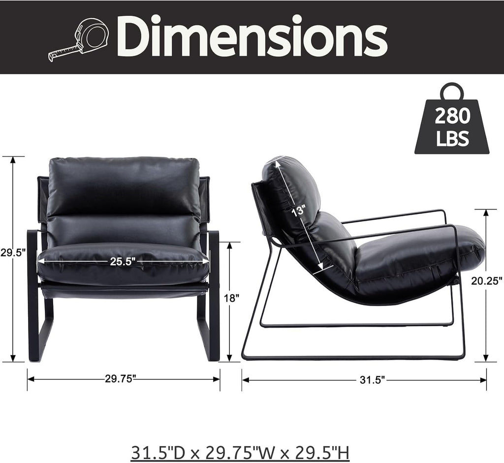 Modern PU Leather Accent Armchair, Black