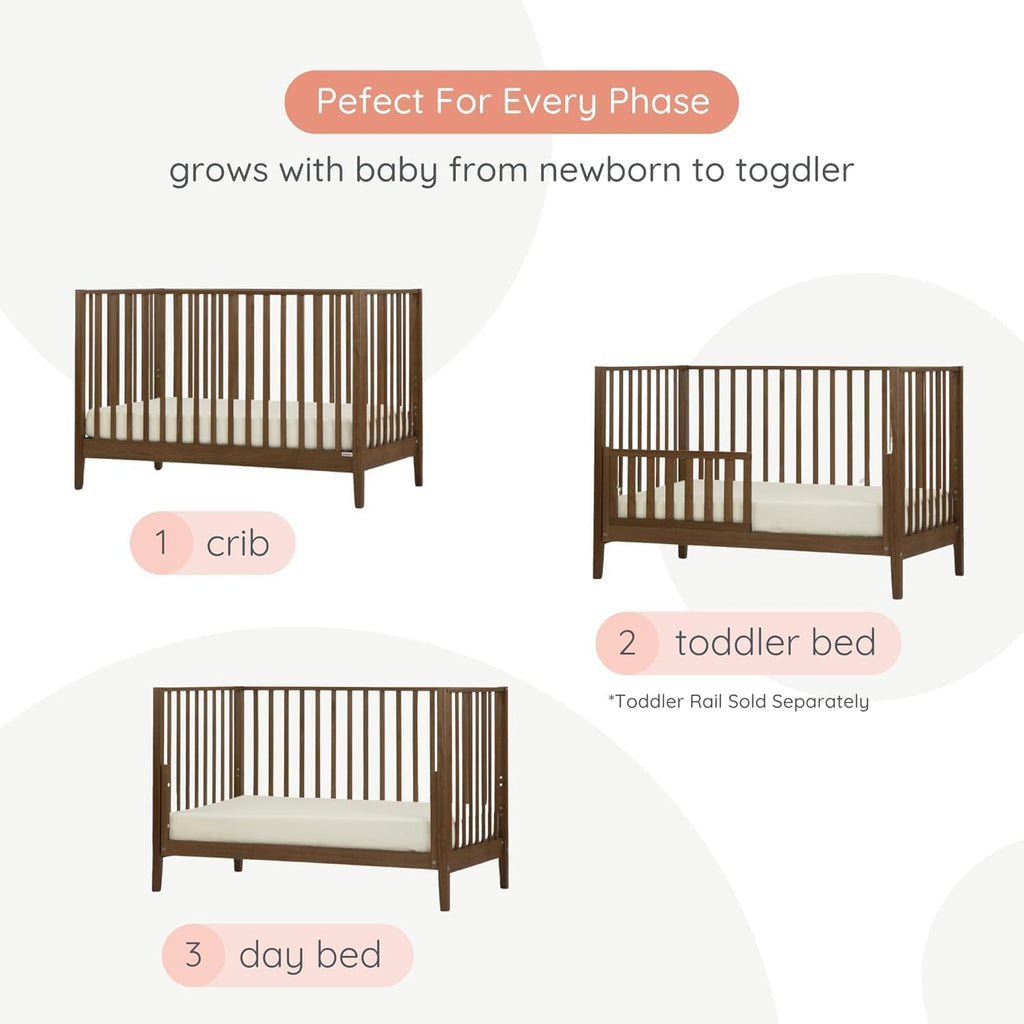 Baby LaLa 3-in-1 Convertible Wood Crib Bed, Made in Italy, Walnut | Crib to Toddler & Day Bed, GREENGUARD Gold