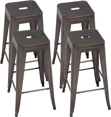 Metal Bar Stools Set of 4 Counter Height Bar Stool 30 Barstools Industrial Patio Stool Stackable Stool