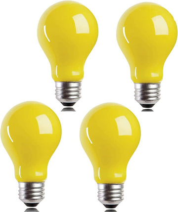 4 Packs 3W A19 LED Bug Light Bulbs Yellow LED Bulbs E26 Outdoor Bug Light Bulb 25W Equivalent 2000K Amber Glow Bug