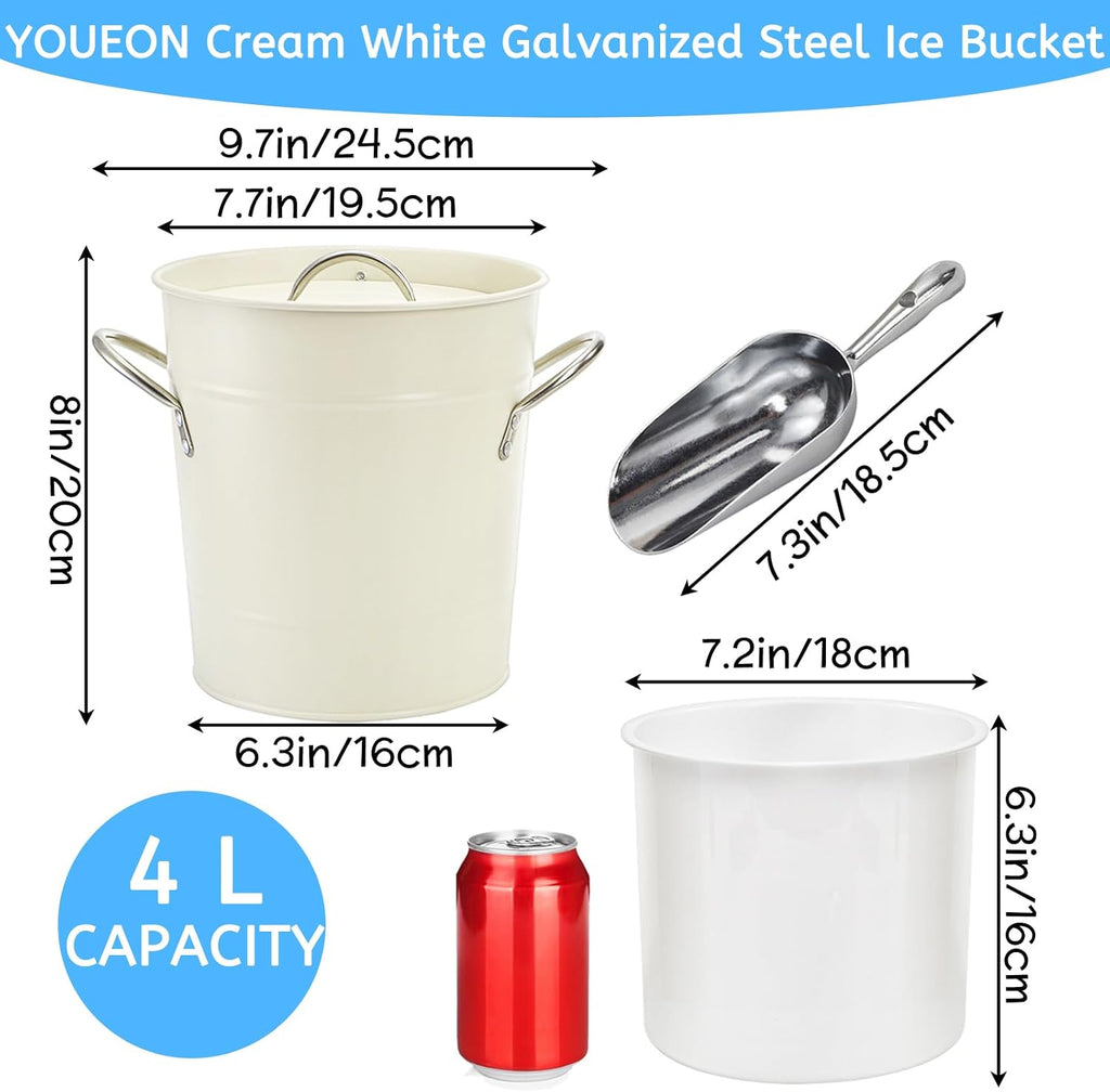 4L Ice Bucket with Scoop and Lid, Double Walled Insulated Wine Bucket Chiller with Carry Handles, Beverage Tub